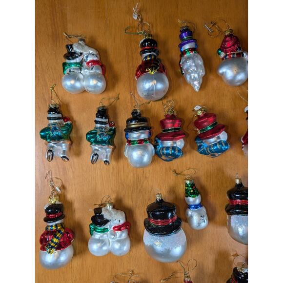 Lot Of 46 Hand Crafted Blown Glass Snowman Ornaments Christmas Winter Painted - Picture 6 of 16